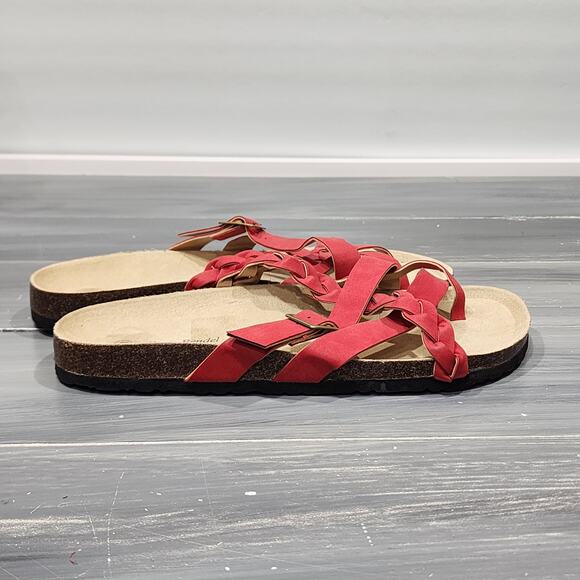 Alexis Bendel Sandal Red Slip On Cork Style Crisscross Flats Buckle Size 11 - Picture 4 of 8